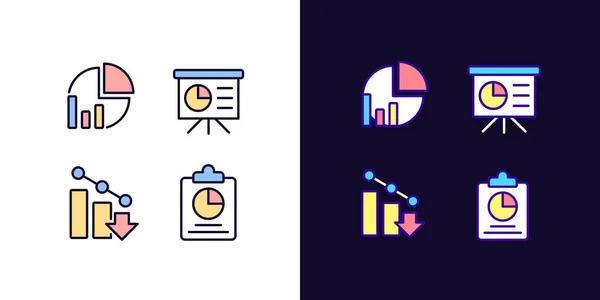 Business Analytics Pixel Perfect Light Dark Theme Color Icons Set — Stockvektor