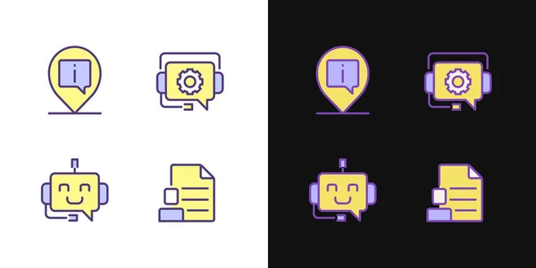 Chatbot Info Aiuto Pixel Perfetta Luce Scuro Tema Colore Icone — Vettoriale Stock