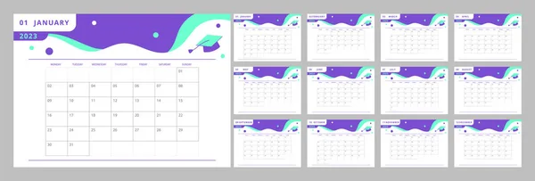 University Learning Program Desk Calendar Design Template 2023 Year Editable — Wektor stockowy