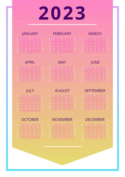 Pink Pennant Achievements Wall Calendar Design Template 2023 Year Single — Archivo Imágenes Vectoriales