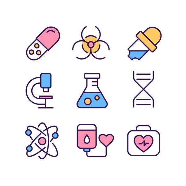 Science Related Pixel Perfect Rgb Color Icons Set Medicine Biology — Stock Vector