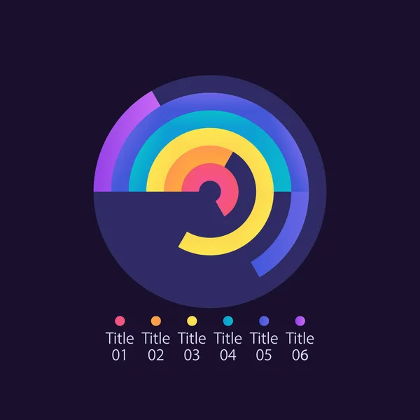Radial Bar Infographic Chart Design Template Dark Theme Six Categories — Image vectorielle