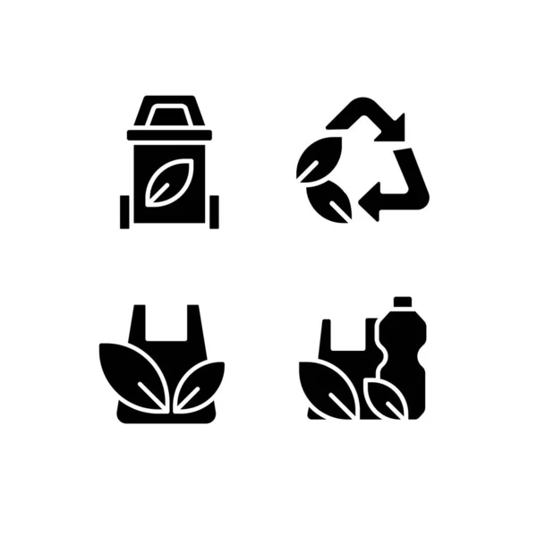 Iconos Glifo Negro Reciclaje Residuos Plástico Establecidos Espacio Blanco Clasificación — Archivo Imágenes Vectoriales