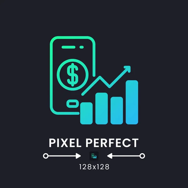 Personal finance app blue solid gradient desktop icon on black. Budget planner. Expense tracker. Pixel perfect 128x128, outline 4px. Glyph pictogram for dark mode. Isolated vector image