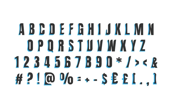 黒と青の太字のアルファベットセット ベクター装飾タイポグラフィ 装飾的なタイプセットスタイル ヘッダーのラテン文字 グラフィックポスター バナー 招待状テキストの流行の手紙と番号 — ストックベクタ