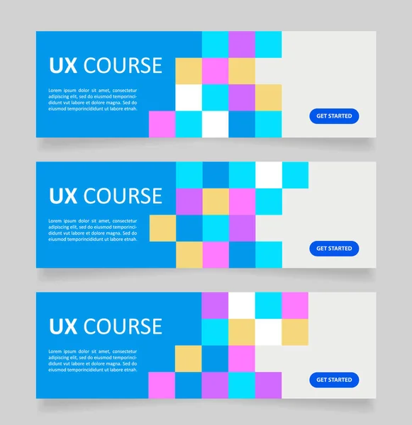 UxデザインのWebバナーデザインテンプレートのオンライン学校 テキスト空間を持つベクトルフライヤー カスタマイズされたコピースペースと広告プラカード 広告のためのプロモーション印刷可能なポスター グラフィックレイアウト — ストックベクタ