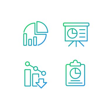 Business analytics pixel perfect gradient linear vector icons set. Data analysis. Financial forecast. Statistics. Thin line contour symbol designs bundle. Isolated outline illustrations collection