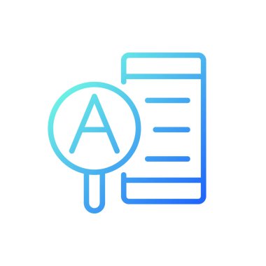 Araştırma parçacığı piksel mükemmel gradyan vektör simgesi. Faydalı bilgilerle dolu bir site. Çevrimiçi yayın. İnce çizgi renk sembolü. Modern tarz pictogram. Vektör izole çizimi