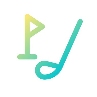 Golf sürücüsü ve fincan etiketi pikseli mükemmel gradyan ui simgesi. Spor oyunu için ekipman. Satır rengi kullanıcı arayüzü sembolü. Modern tarz pictogram. Vektör izole edilmiş taslak çizimi