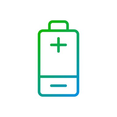 Batarya pikseli mükemmel gradyan vektör simgesi. Şarj edilebilir akümülatör. Sürdürülebilir enerji kaynağı. İnce çizgi renk sembolü. Modern tarz pictogram. Vektör izole çizimi