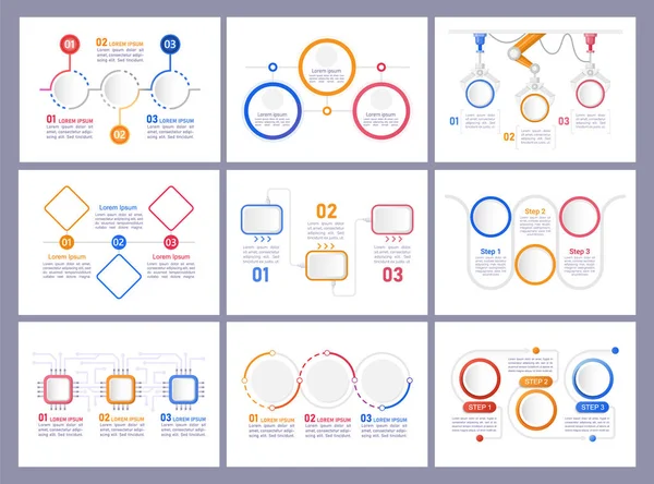 Ensemble Gabarits Conception Graphiques Infographiques Pour Numérisation Intégration Technologique Trousse — Image vectorielle