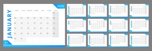 Научные Исследования Обеспечивающие Дизайн Настольного Календаря 2023 Год Месяцев Набора — стоковый вектор
