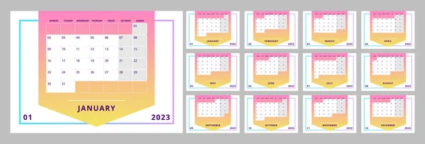 Цветные Направления Указатель Стол Календарь Дизайн Шаблона 2023 Год Месяцев — стоковый вектор