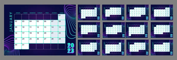 Cyberpunk Technologie Und Virtual Reality Schreibtisch Kalenderentwurf Vorlage Für 2023 — Stockvektor