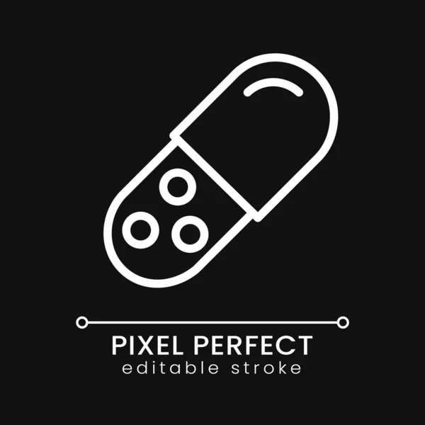 Médicament Pixel Parfait Icône Linéaire Blanche Pour Thème Sombre Pilule — Image vectorielle