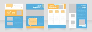 Müşteri ilişkileri boş broşür tasarımı. Konuşma balonunda bilgi. Metin için boş kopya alanı olan dikey poster şablonu. Önceden hazırlanmış şirket raporları koleksiyonu. Düzenlenebilir el ilanı sayfaları