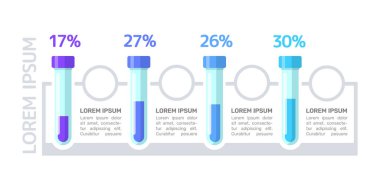 Laboratuvar mavi gradyan grafik tasarım şablonu. Boş kopya boşluklu soyut vektör bilgi tablosu. 4 aşamalı eğitici grafikler. Görsel veri sunumu