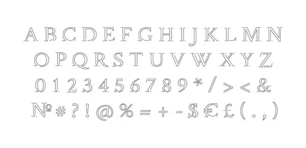 Conjunto Alfabeto Romano Serif Linear Tipografia Decorativa Vetorial Estilo Typeset — Vetor de Stock