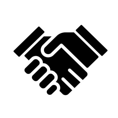 Handshaking black glyph icon. Business partnership and trust. Corporate collaboration. Deal and contract. Silhouette symbol on white space. Solid pictogram. Vector isolated illustration