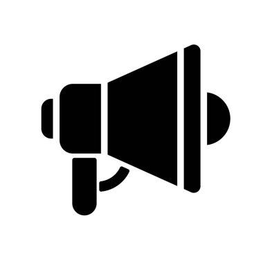 Bullhorn black glyph icon. Promotional campaign. Marketing strategy. Product advertising. Public media. Silhouette symbol on white space. Solid pictogram. Vector isolated illustration