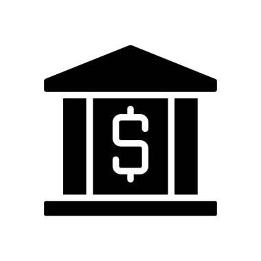 Bank building black glyph icon. Financial operations and transactions. Credit and deposit. Money and economy. Silhouette symbol on white space. Solid pictogram. Vector isolated illustration