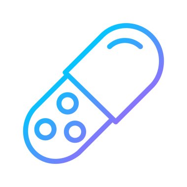 Medicament piksel mükemmel gradyan vektör simgesi. Kapsül hapı. Sağlam dozaj formu. Tıbbi tedavi ve terapi. İnce çizgi renk sembolü. Modern tarz pictogram. Vektör izole çizimi