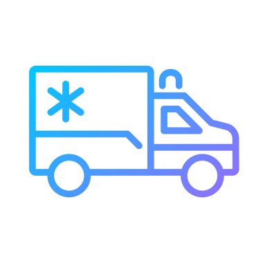 Ambulans aracı piksel mükemmel gradyan vektör simgesi. Acil tıbbi bakım. Acil servis. İlk yardım. İnce çizgi renk sembolü. Modern tarz pictogram. Vektör izole çizimi