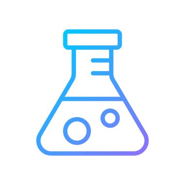 Konik şişe pikseli mükemmel gradyan vektör ikonu. Bilimsel deney. Tıbbi test. Laboratuvar camları. İnce çizgi renk sembolü. Modern tarz pictogram. Vektör izole çizimi