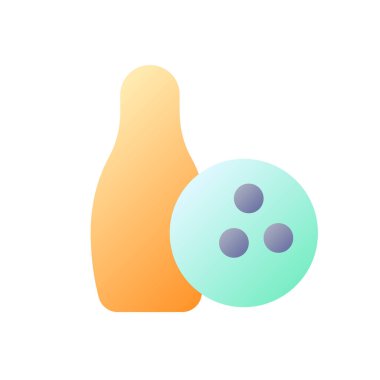 Bowling ekipmanı pikseli mükemmel bir düz gradyan renk ui simgesi. Takım oyunu. Profesyonel turnuva. Basit bir piktogram. Arayüz, mobil uygulama için UX tasarımı. Vektör izole edilmiş RGB illüstrasyonu