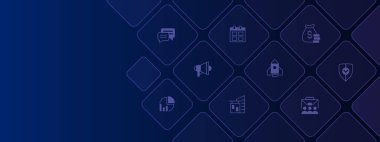 Beyaz simgeli iş planı tasarım şablonu. Soyut arkaplanda boş fotokopi alanı ile düzenlenebilir düz resimler. Reklam, web afişi, iş sunumu için vektör illüstrasyonu