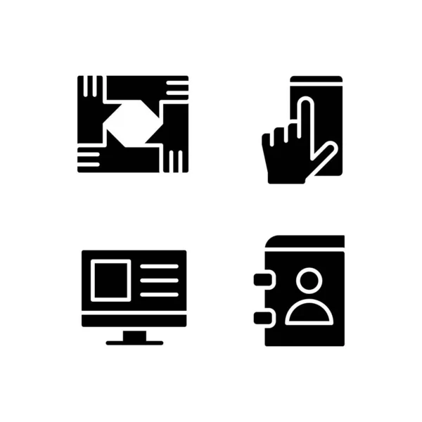 Business Processes Black Glyph Icons Set White Space Digital Technology — Vector de stock