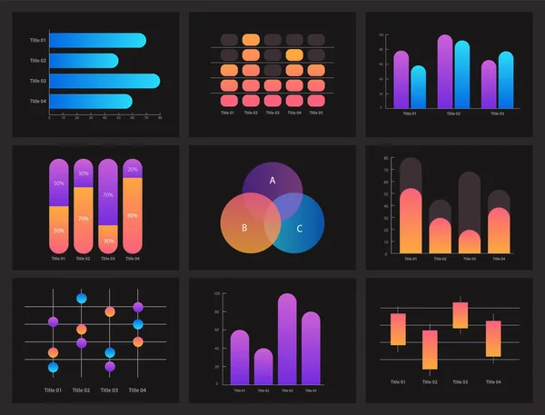 Study Information Visualization Infographic Chart Design Template Set Dark Theme — Stock vektor