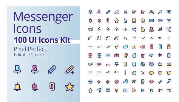 Píxel Aplicación Messenger Perfecto Kit Iconos Color Rgb Interacción Línea — Vector de stock
