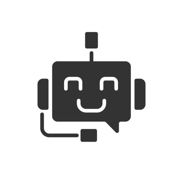 支持聊天机器人黑色象形文字图标 算法帮助用户 自动化技术 信息服务 白色空间上的轮廓符号 实心象形文字 矢量孤立的说明 — 图库矢量图片