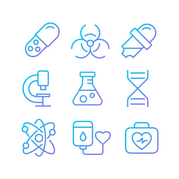 Science Related Pixel Perfect Gradient Linear Vector Icons Set Medicine — Stock Vector