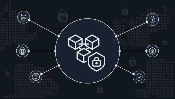 Modèle Bannière Concept Sécurité Blockchain Monnaie Cryptographique Cyber Attaques Réseau — Image vectorielle