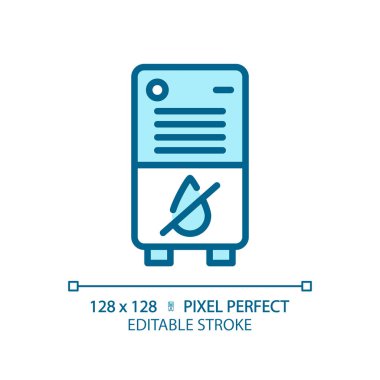 Hava nemlendirici açık mavi ikon. Taşınabilir cihaz. Nem kontrolü. Su temizleme. Ev aletleri. RGB renk işareti. Basit bir tasarım. Web sembolü. Contour hattı. Düz çizim. Ayrı nesne