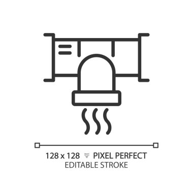 Havalandırma sistemi doğrusal simgesi. HVC sistemi. Evin havalandırması. Sıcaklık kontrolü. Ticari bina. İnce çizgili çizim. Contour sembolü. Vektör çizimi. Düzenlenebilir vuruş