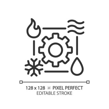 Hvac doğrusal simgesi. Klima. Ev rahatlığı. Oda sıcaklığında. İklim kontrolü. Kapalı hava kalitesi. İnce çizgili çizim. Contour sembolü. Vektör çizimi. Düzenlenebilir vuruş