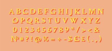Modern Serif Roma alfabesi seti. Vektör dekoratif tipografi. Dekoratif yazı tipi. Başlıklar için Latince senaryo. Grafik posterleri, afişler, davetiye metinleri için moda harfler ve numaralar