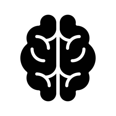 İnsan beyni siyah kabartma simgesi. Merkezi sinir sistemi. Karmaşık vücut parçaları. Hafıza ve düşünme kontrol organı. Beyaz uzayda siluet sembolü. Piktogram sağlammış. Vektör izole illüstrasyonu
