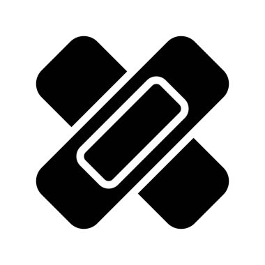 Yapışkan bandaj siyah kabartma simgesi. Tıbbi giysi. Yapışkan alçı. Yara iyileşiyor. Steril bölge. Beyaz uzayda siluet sembolü. Piktogram sağlammış. Vektör izole illüstrasyonu