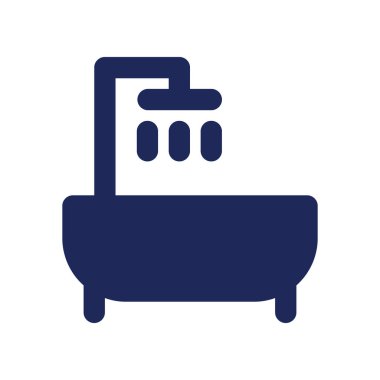 Küvet siyah glyph ui ikonu. Tuvalette. Duş ve küvet. Hijyen. Kullanıcı arayüzü tasarımı. Beyaz uzayda siluet sembolü. Ağ ve cep telefonu için sağlam bir resim. İzole vektör illüstrasyonu