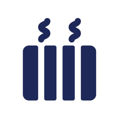 Elektrikli ısıtıcı siyah glyph ui simgesi. Otel oda servisi. Isıtıcı cihaz. Kullanıcı arayüzü tasarımı. Beyaz uzayda siluet sembolü. Ağ ve cep telefonu için sağlam bir resim. İzole vektör illüstrasyonu