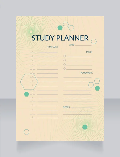 School Study Planner Worksheet Design Template Printable Goal Setting Sheet — Vetor de Stock