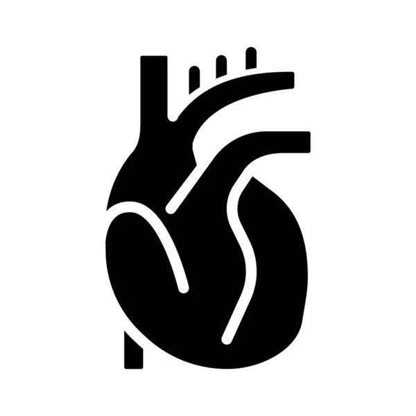 Czarna Ikona Glifów Ludzki Organ Leczenie Chorób Serca Kardiologię Opieka — Wektor stockowy