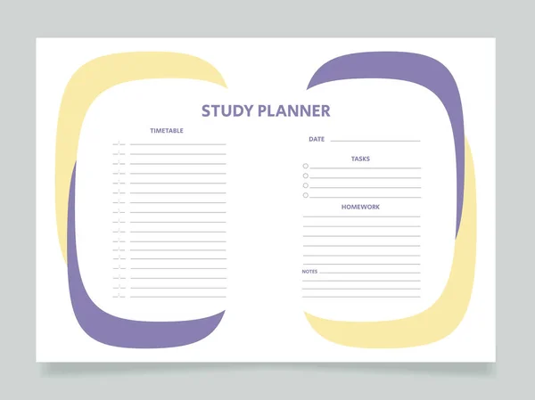 Study Daily Planner Worksheet Design Template Printable Goal Setting Sheet — Vetor de Stock