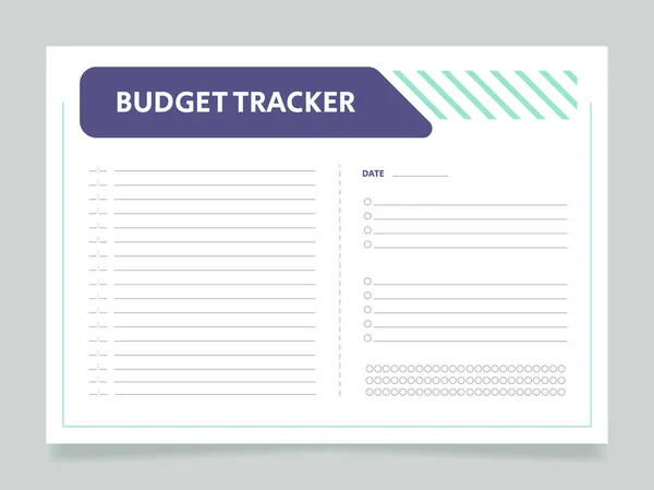 Daily Budget Tracker Worksheet Design Template Printable Goal Setting Sheet — Wektor stockowy