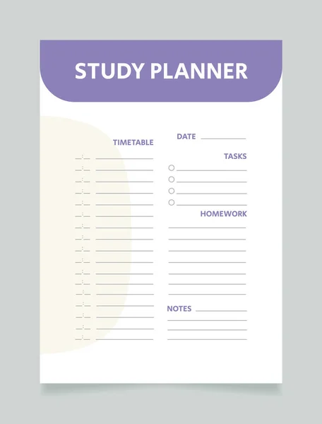 Study Planner Day Worksheet Design Template Printable Goal Setting Sheet — Wektor stockowy