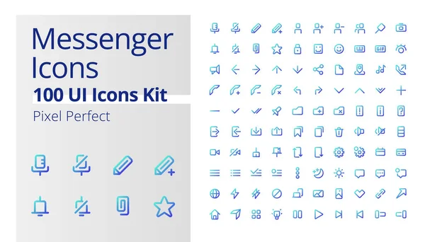 Aplicación Messenger Píxel Perfecto Gradiente Lineal Iconos Kit Interacción Línea — Vector de stock